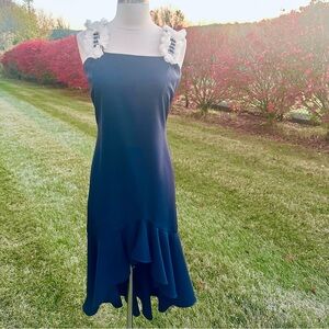 Alexia Admor Veronia Dress Sz 4 Blue Embellished Flower Strap High/Low